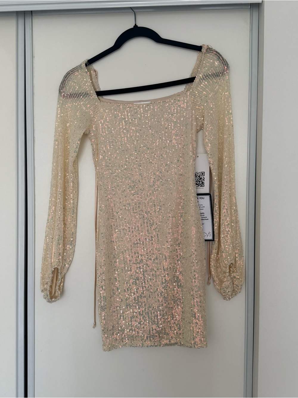 Emerald Sundae Cream Sequin Long-Sleeve Mini Dress